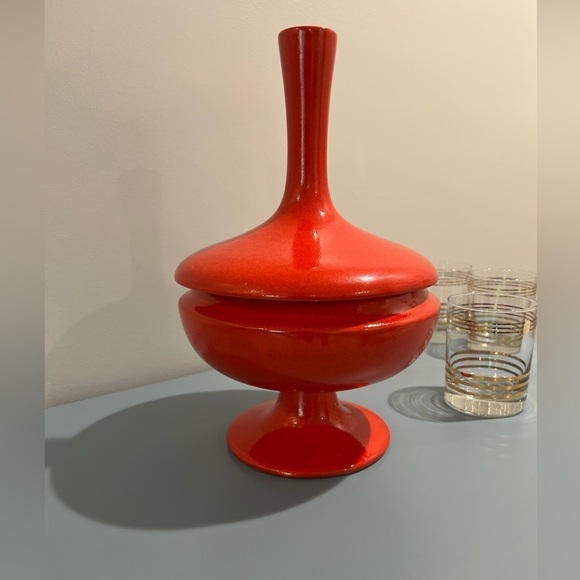 MCM Global Views Begonia Red 12” Tall 2 Piece Candy Hiding Dish Vase Home Decor - Picture 3 of 12